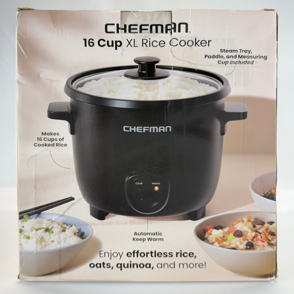 Chefman 16 Cup XL Rice Cooker Steamer Non Stick Keep-Warm Function 500W New
